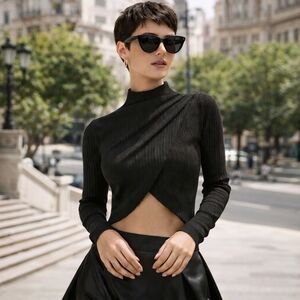 NWOT | Louna | Jet-Black Origami Crossfront  XS (Designer Chic, Zero Effort)